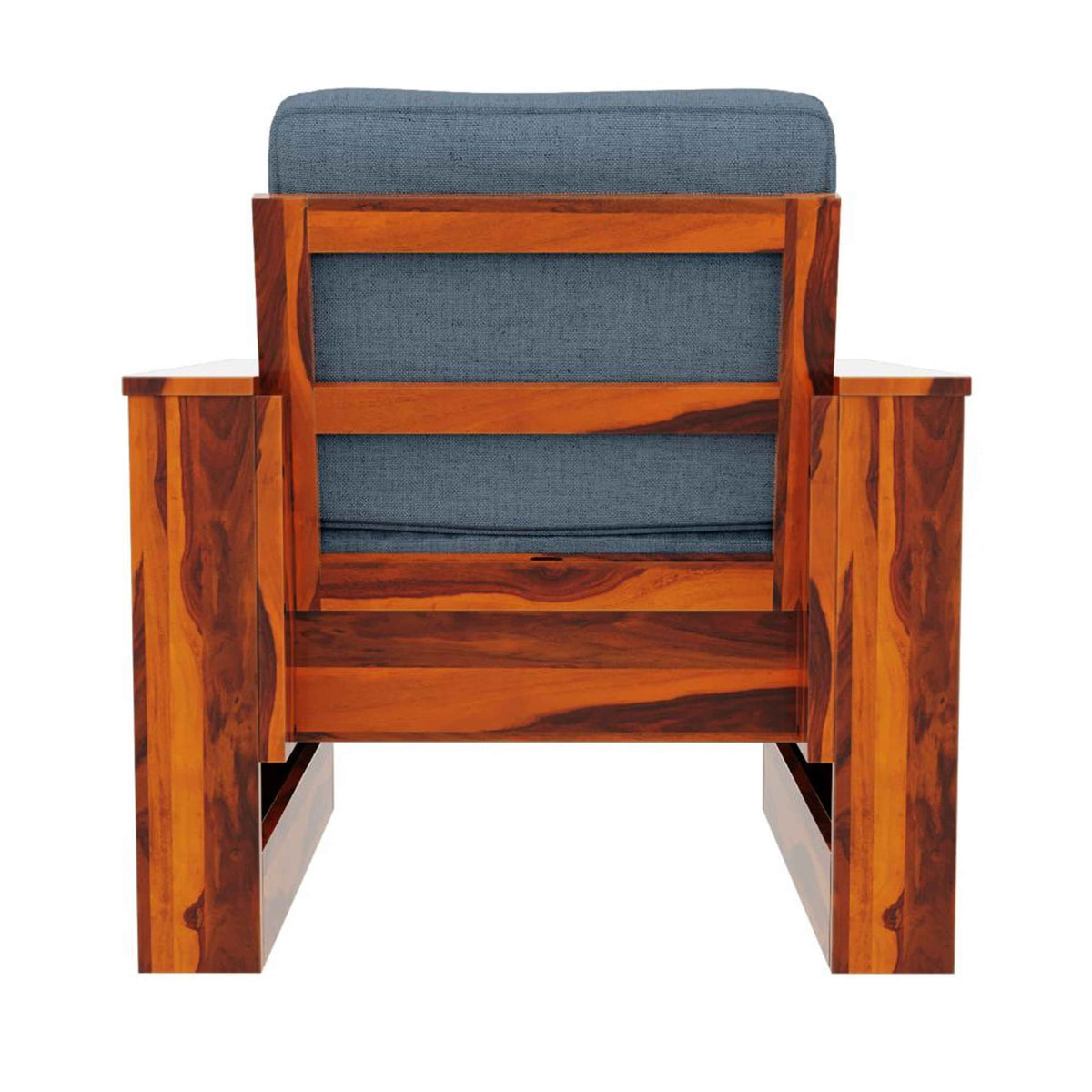 Royal Marwar Solid Sheesham Wood 1 Seater Sofa Chair | Wooden Armchair with Fabric Cushion | Honey Finish