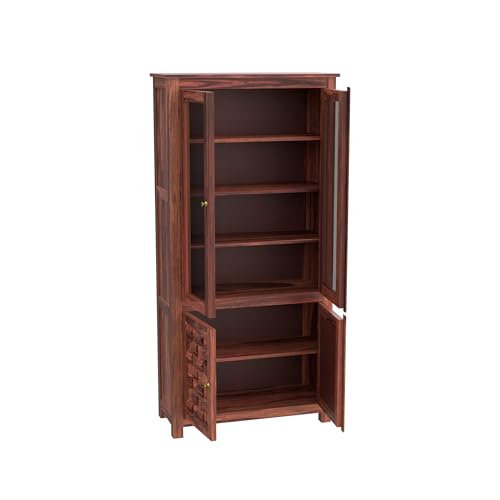 Sheesham Wood Sideboard Crockery Cabinet with 2 Acrylic Glass Door - View 5