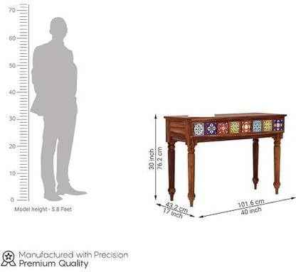 Royal Marwar Sheesham Wood Console Table with 2 Drawers | Decorative Tiles Design | Entryway & Living Room