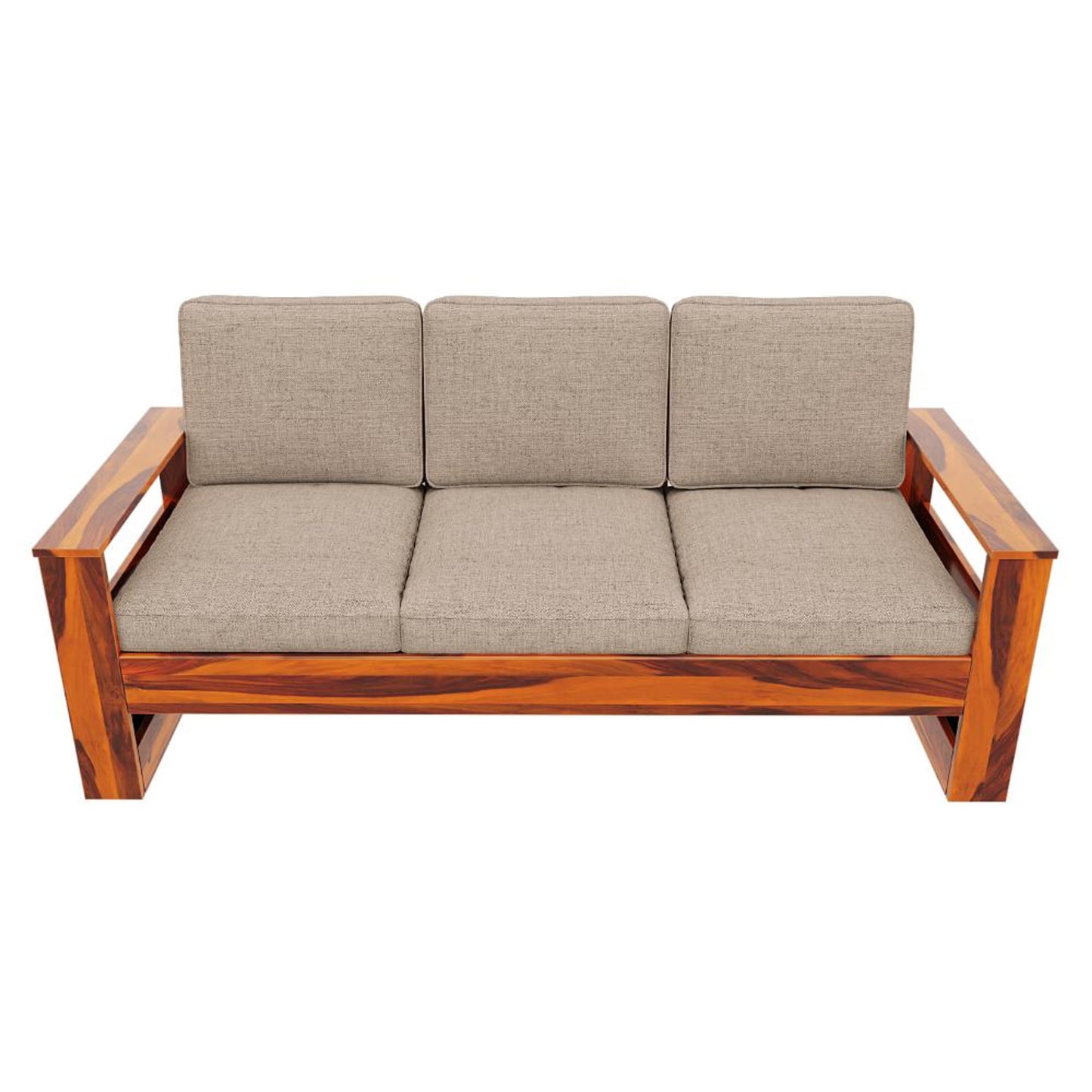Royal Marwar Solid Sheesham Wood 3 Seater Sofa | Modern Wooden Sofa with Cushions | Honey Finish