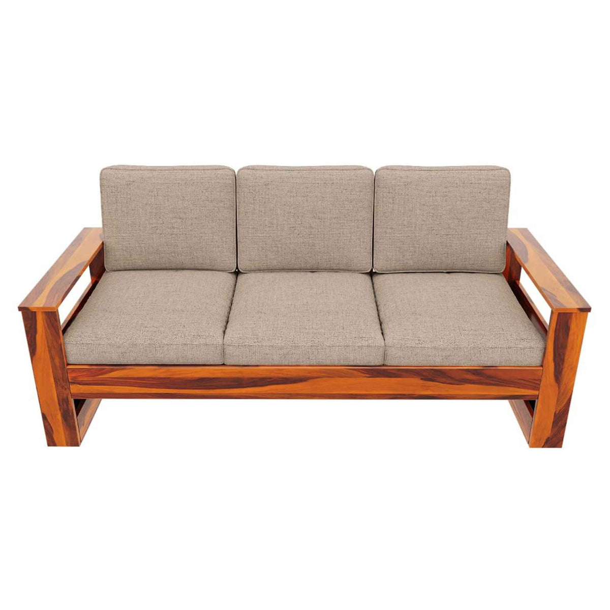 Royal Marwar Solid Sheesham Wood 3 Seater Sofa | Modern Wooden Sofa with Cushions | Honey Finish