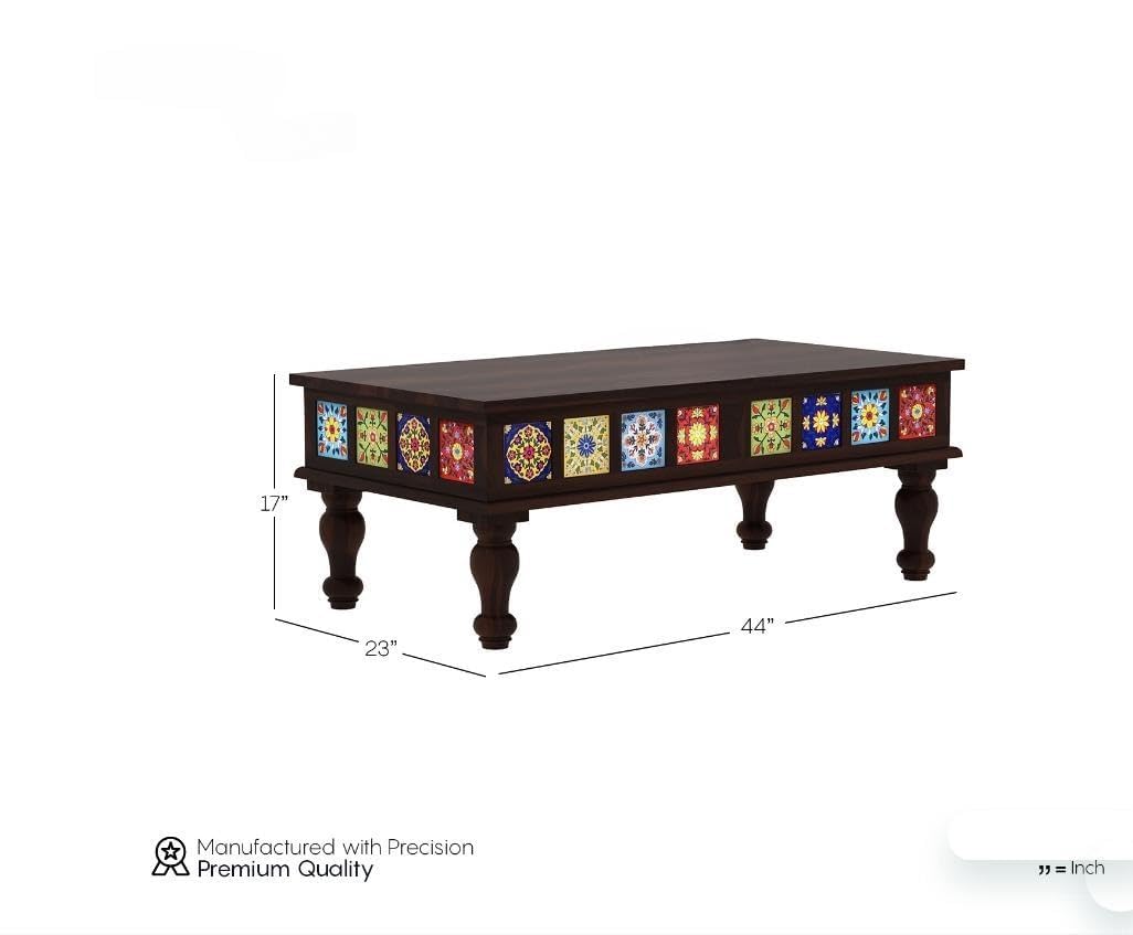 Royal Marwar Sheesham Wood Rectangle Center Coffee Table | Multicolor Tiles Design | Living Room