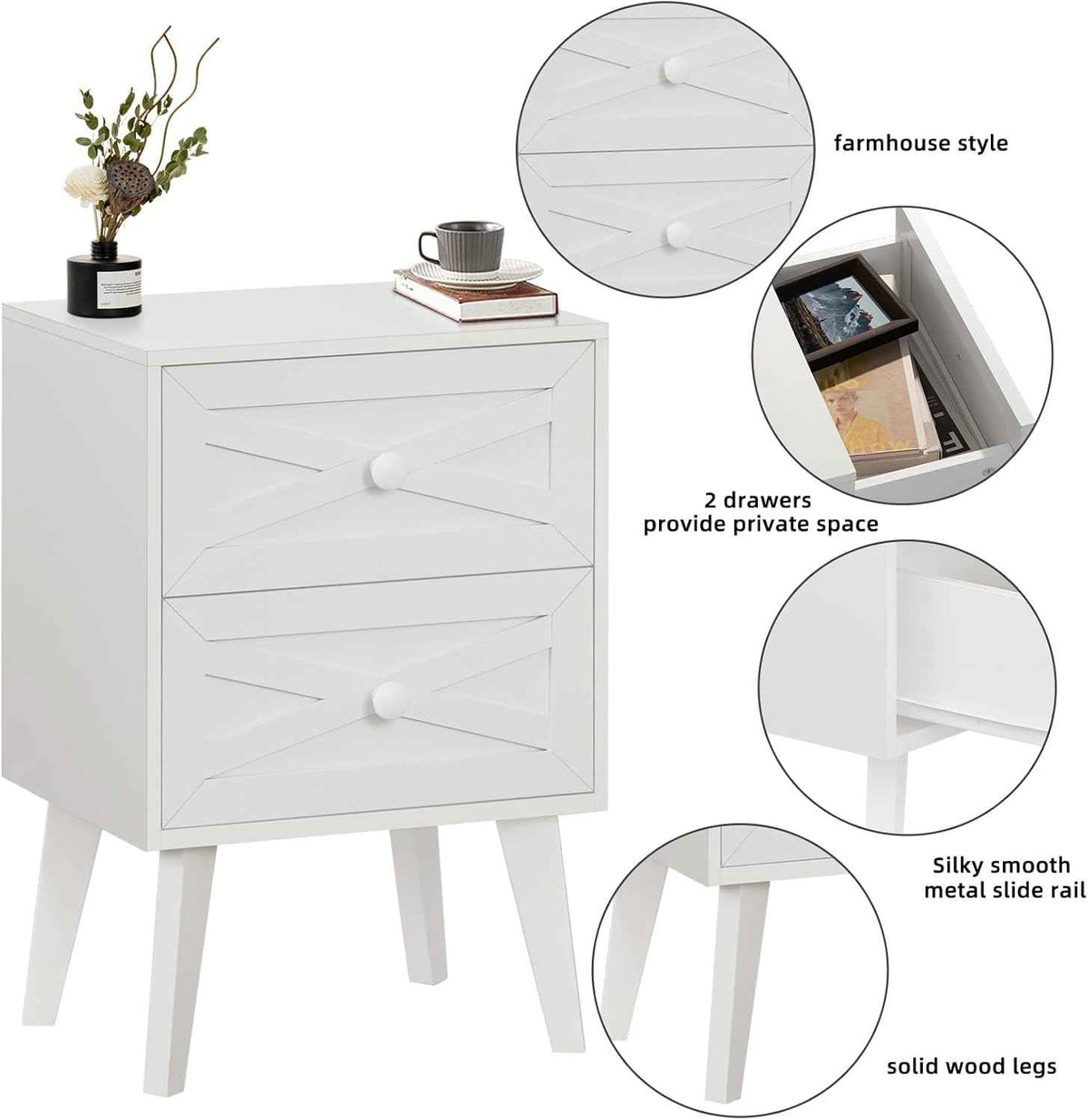Royal Marwar Solid Mango Wood Bedside Table with 2 Drawers | Natural Finish | Modern Wooden Nightstand