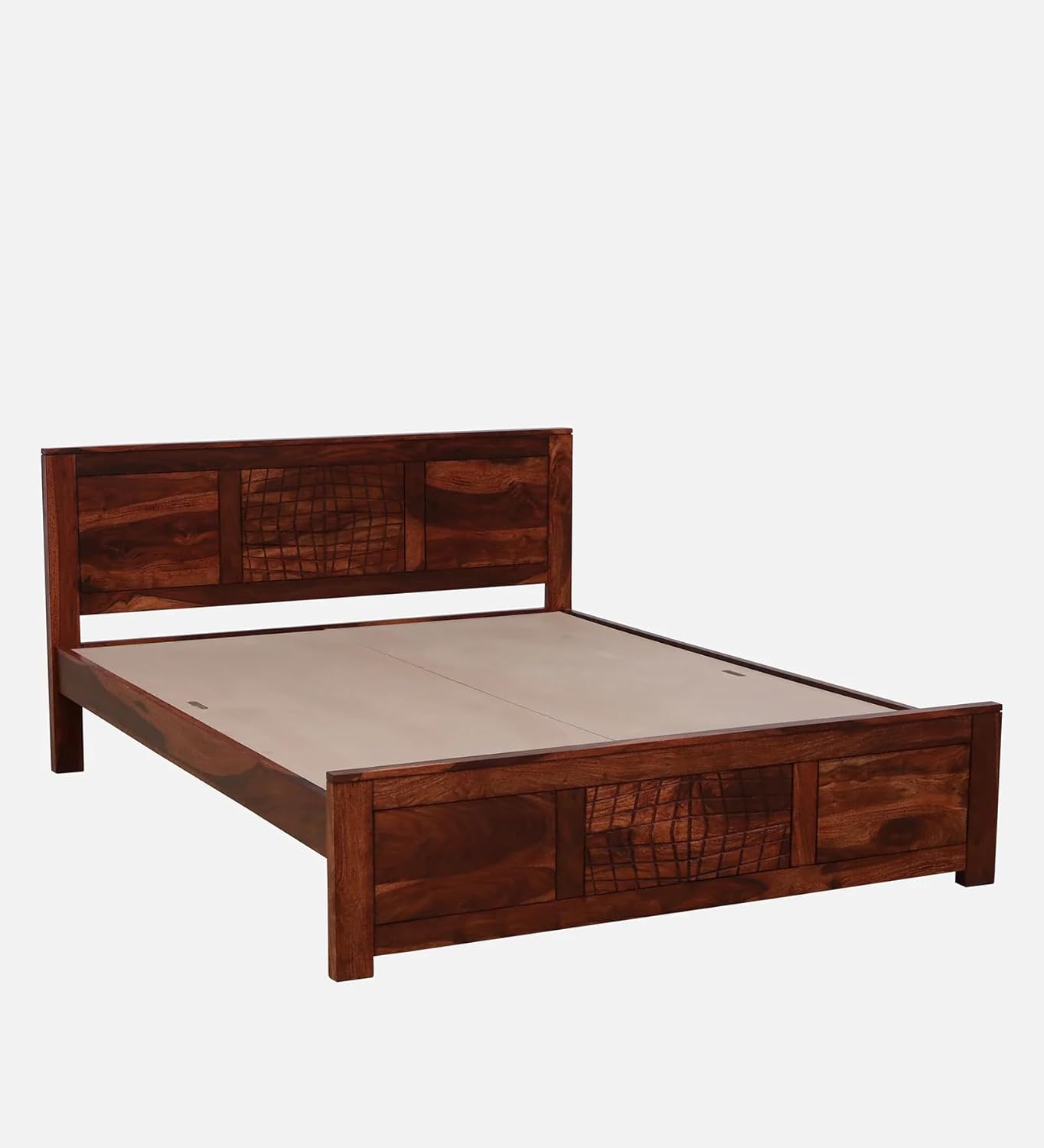 Royal Marwar Solid Sheesham Wood Queen Size Bed | Premium Honey Finish | Handcrafted Wooden Bed Without Storage