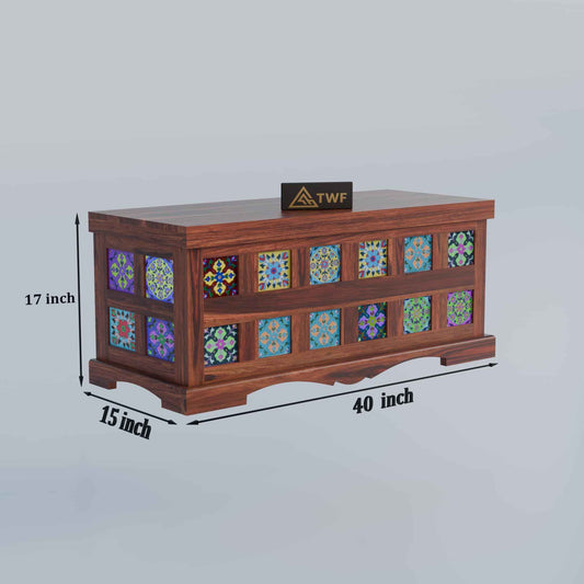 Royal Marwar Solid Sheesham Wood Trunk Storage Box | Traditional Designer Blanket Box | Living Room & Bedroom