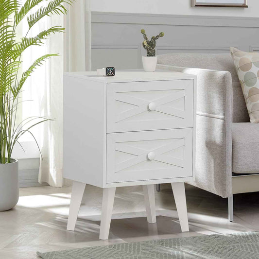 Royal Marwar Solid Mango Wood Bedside Table with 2 Drawers | Natural Finish | Modern Wooden Nightstand
