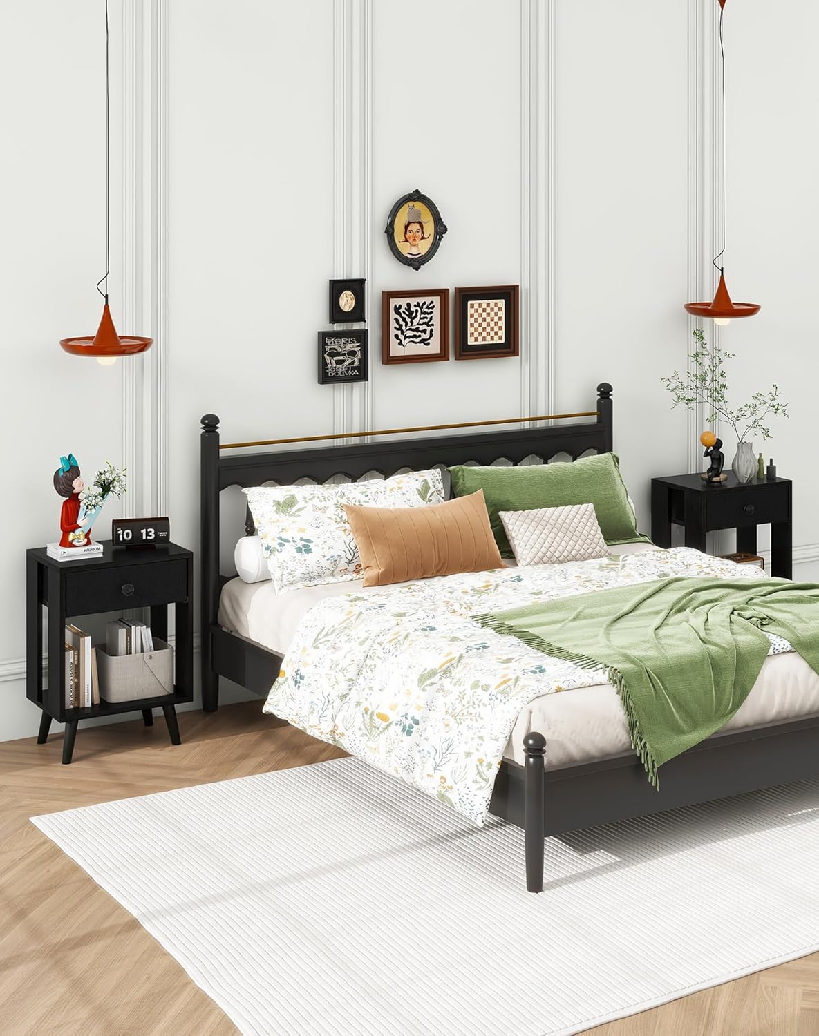 Royal Marwar Solid Mango Wood Bedside Table with Drawer & Open Shelf | Honey Finish | Modern Nightstand