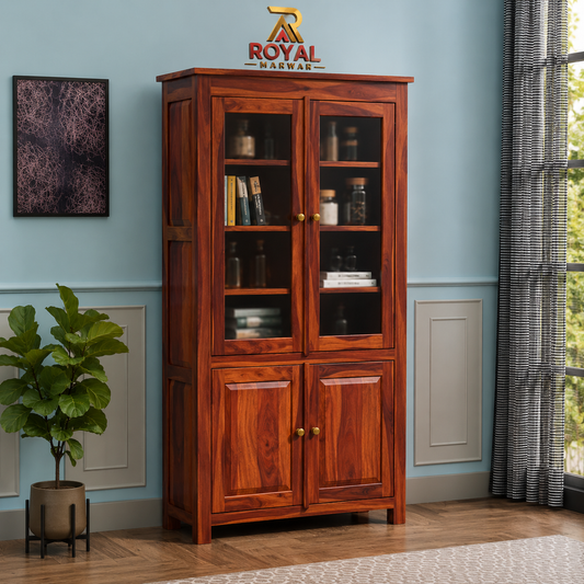 Solid Wood Door Display Cabinet with Wooden Storage