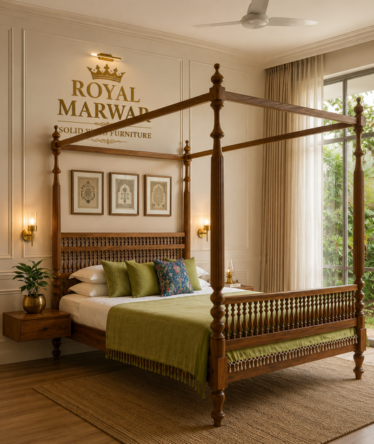 Royal Marwar Wooden Bed Frame | King & California King | Solid Sheesham Wood 100% Solid Sheesham Wood Bed Frame