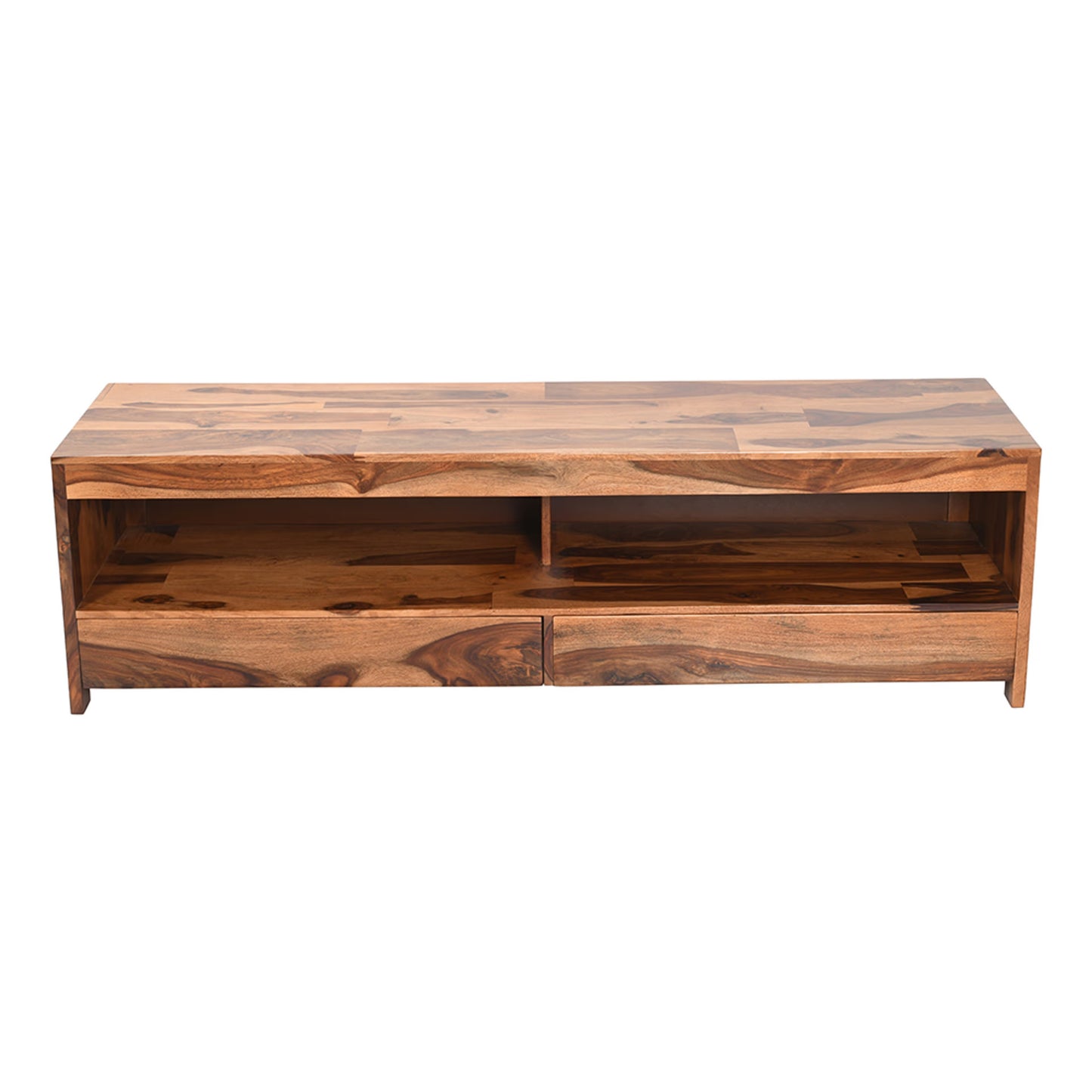 Royal Marwar Solid Sheesham Wood TV Unit | Wooden Entertainment Console with 2 Drawers & Open Storage | Honey Finish & Walnut Finish