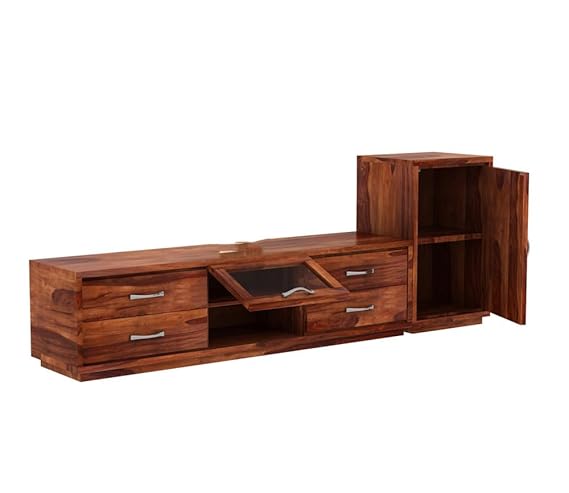 Royal Marwar Solid Sheesham Wood TV Unit with Side Cabinet | Honey Finish | Entertainment Console with Storage