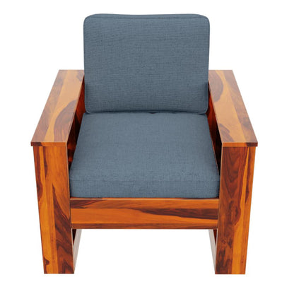 Royal Marwar Solid Sheesham Wood 1 Seater Sofa Chair | Wooden Armchair with Fabric Cushion | Honey Finish