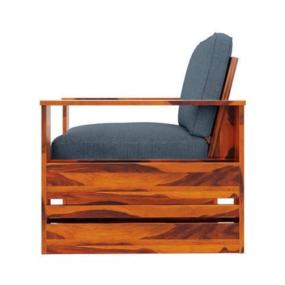 Royal Marwar Solid Sheesham Wood 1 Seater Sofa Chair | Wooden Armchair with Fabric Cushion | Honey Finish