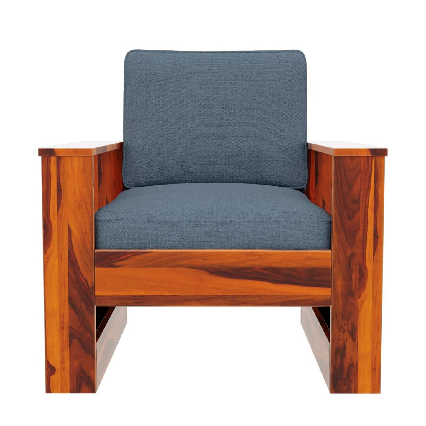 Royal Marwar Solid Sheesham Wood 1 Seater Sofa Chair | Wooden Armchair with Fabric Cushion | Honey Finish
