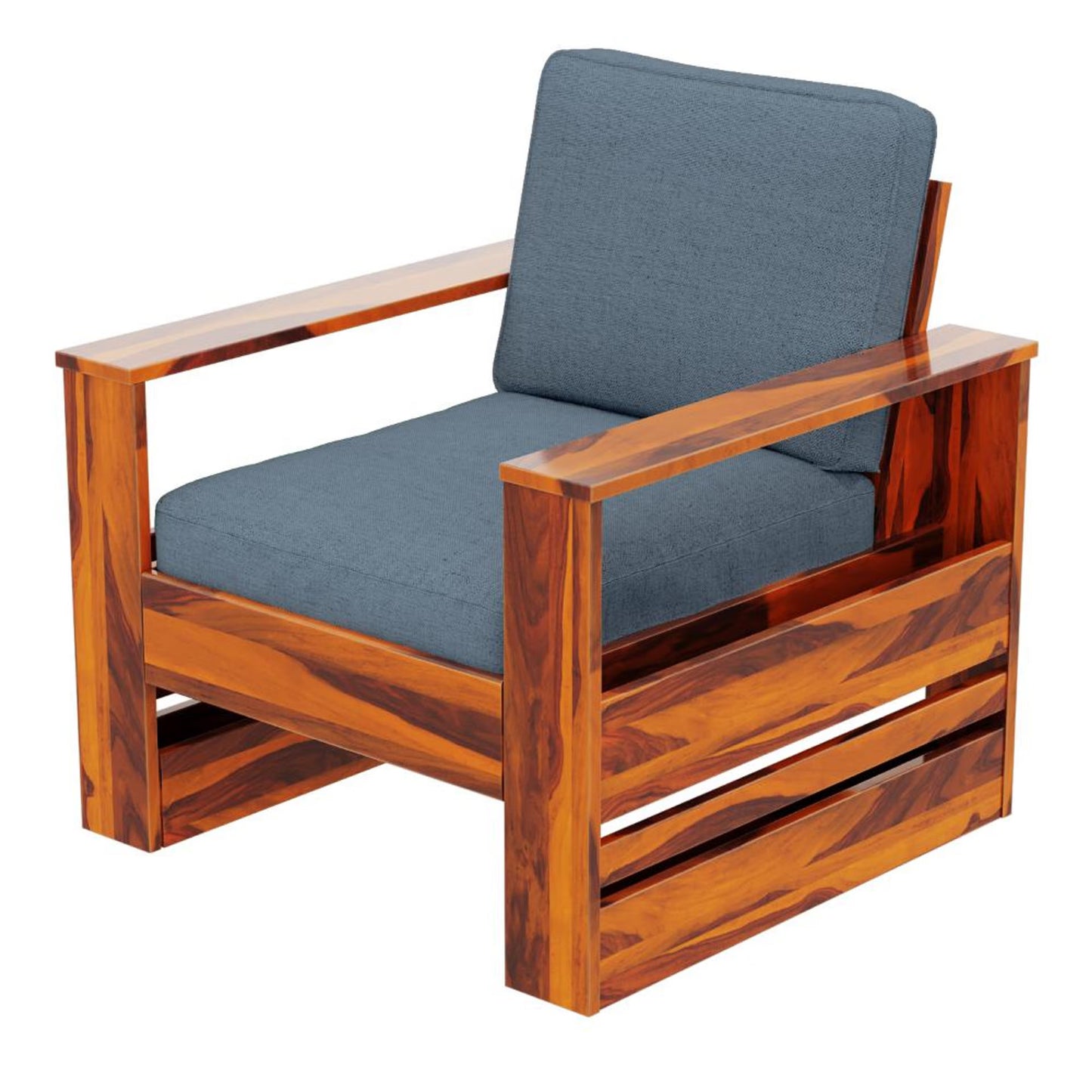 Royal Marwar Solid Sheesham Wood 1 Seater Sofa Chair | Wooden Armchair with Fabric Cushion | Honey Finish