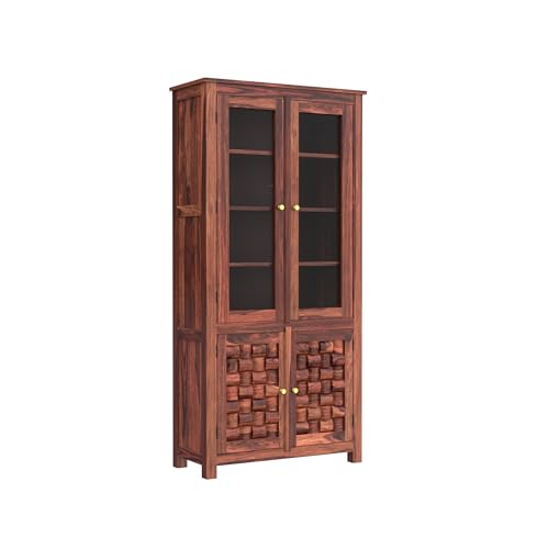 Sheesham Wood Sideboard Crockery Cabinet with 2 Acrylic Glass Door - Image 3