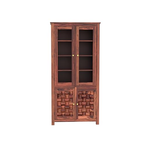 Sheesham Wood Sideboard Crockery Cabinet with 2 Acrylic Glass Door - Image 4