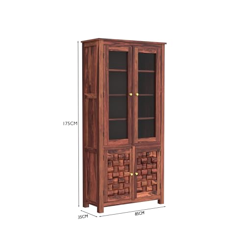 Sheesham Wood Sideboard Crockery Cabinet with 2 Acrylic Glass Door - View 2
