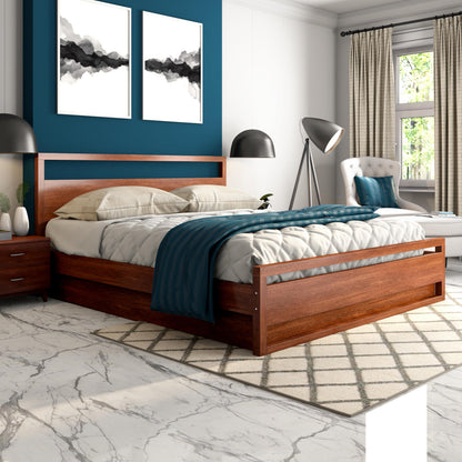 Royal Marwar Solid Sheesham Wood Queen Size Storage Bed | Premium Honey Finish | Modern Wooden Bed with Box Storage