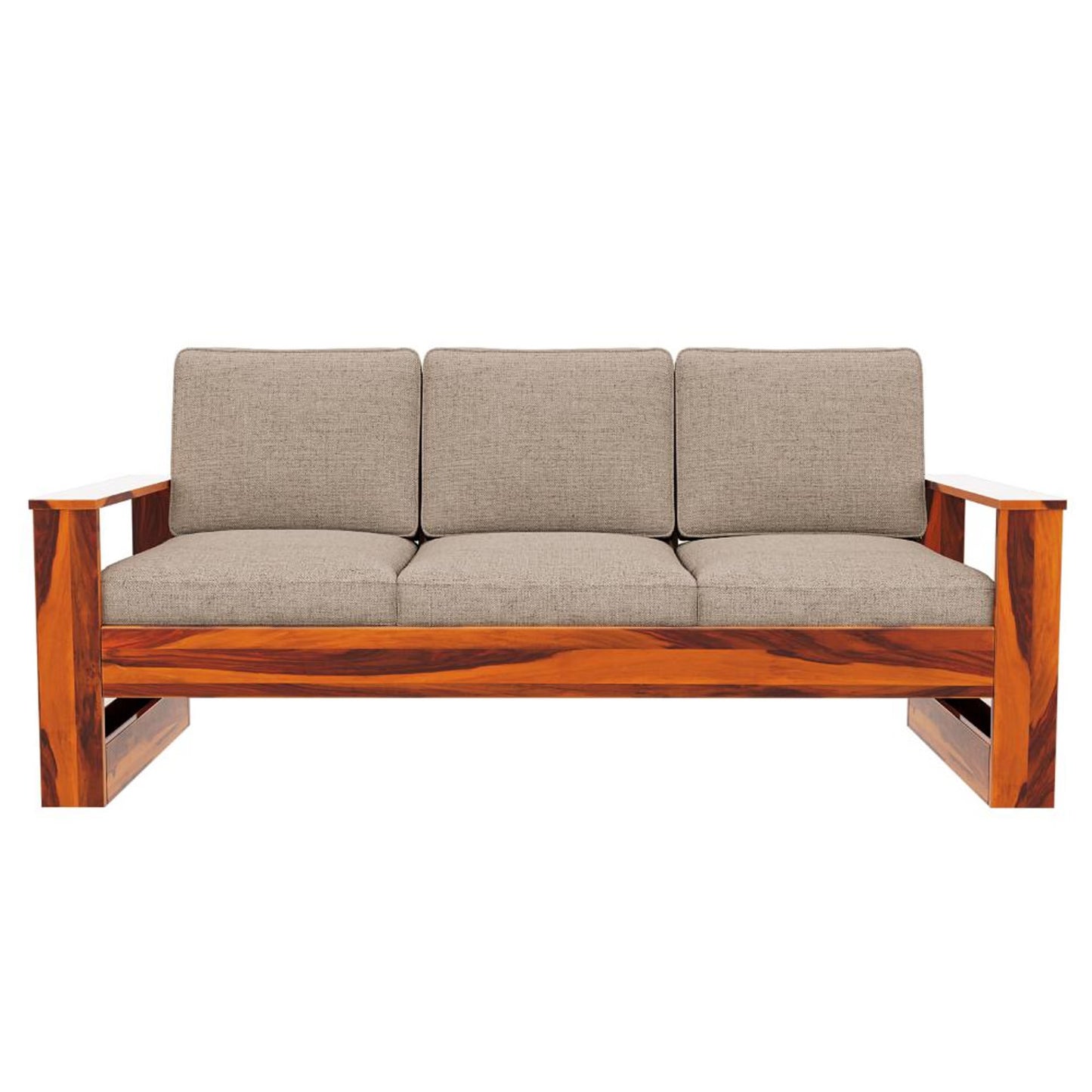 Royal Marwar Solid Sheesham Wood 3 Seater Sofa | Modern Wooden Sofa with Cushions | Honey Finish