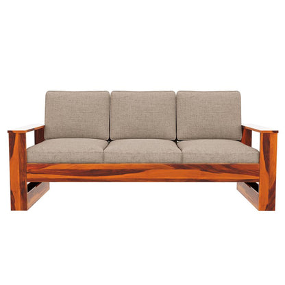 Royal Marwar Solid Sheesham Wood 3 Seater Sofa | Modern Wooden Sofa with Cushions | Honey Finish
