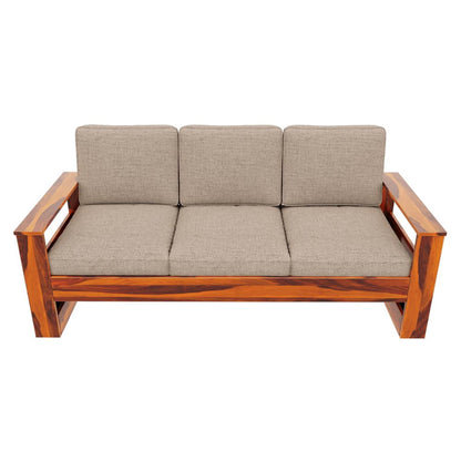 Royal Marwar Solid Sheesham Wood 3 Seater Sofa | Modern Wooden Sofa with Cushions | Honey Finish