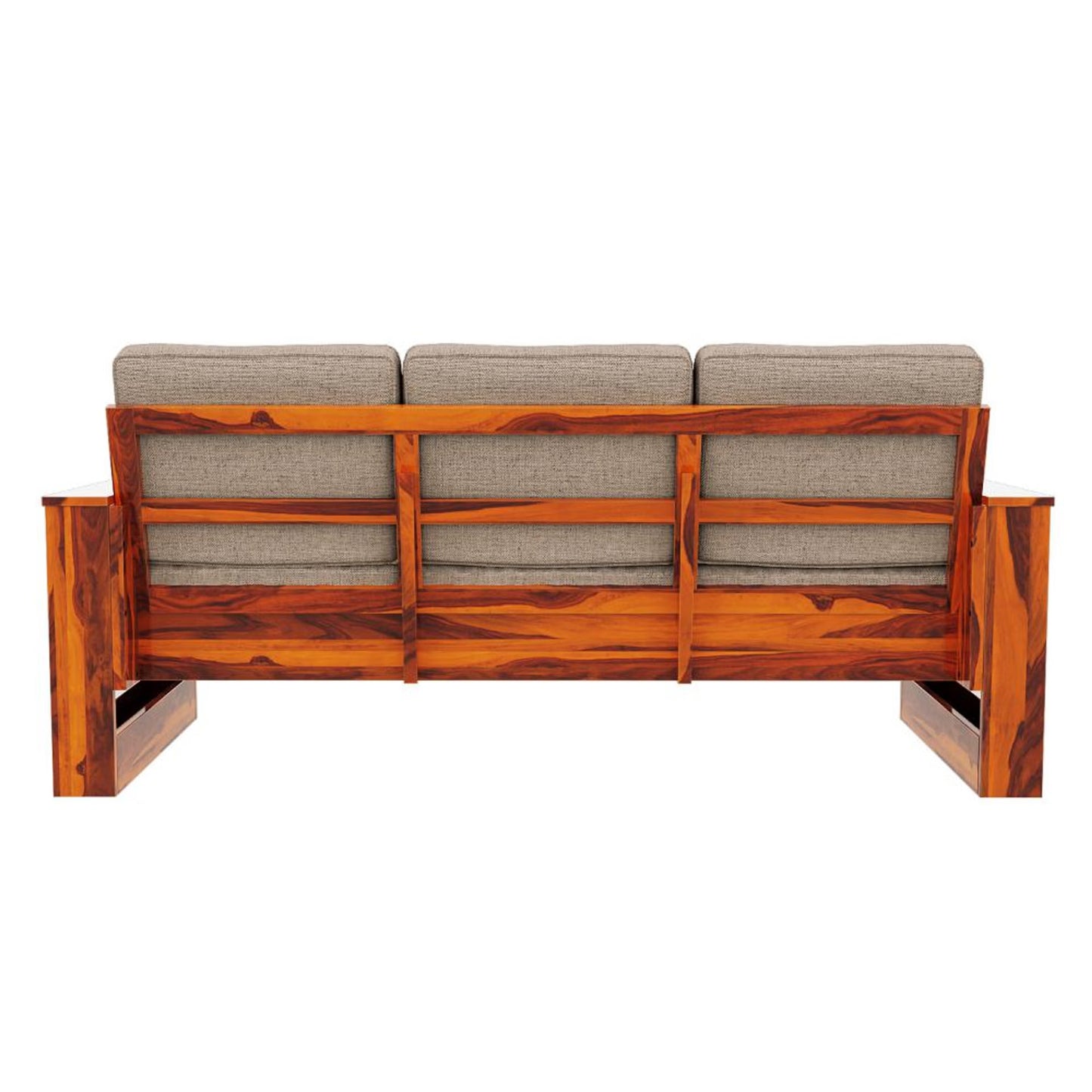 Royal Marwar Solid Sheesham Wood 3 Seater Sofa | Modern Wooden Sofa with Cushions | Honey Finish