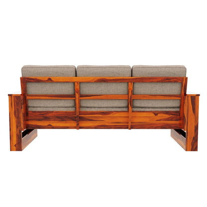 Royal Marwar Solid Sheesham Wood 3 Seater Sofa | Modern Wooden Sofa with Cushions | Honey Finish