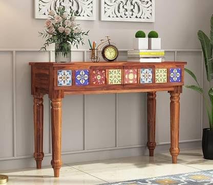 Royal Marwar Sheesham Wood Console Table with 2 Drawers | Decorative Tiles Desig