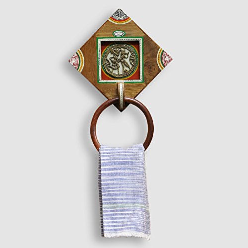 'Brass-y-on-Wood' Sheesham Wooden Towel Ring for Wash Basin & Bathroom (Set of 1, Natural Light Brown) - Image 2