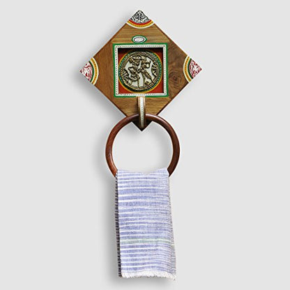 'Brass-y-on-Wood' Sheesham Wooden Towel Ring for Wash Basin & Bathroom (Set of 1, Natural Light Brown) - Image 2