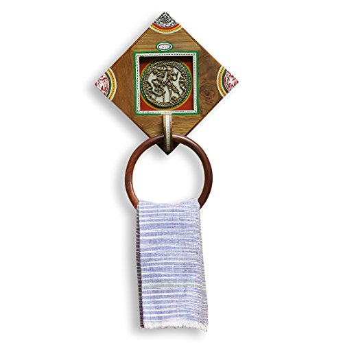 'Brass-y-on-Wood' Sheesham Wooden Towel Ring for Wash Basin & Bathroom (Set of 1, Natural Light Brown) - Image 3