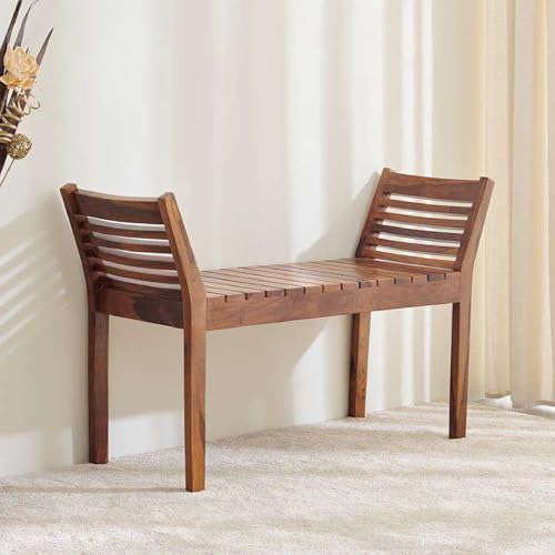 Solid Sheesham Wood 2 Seater Bench for Living Room, Dining, Balcony & Outdoor - Natural Finish