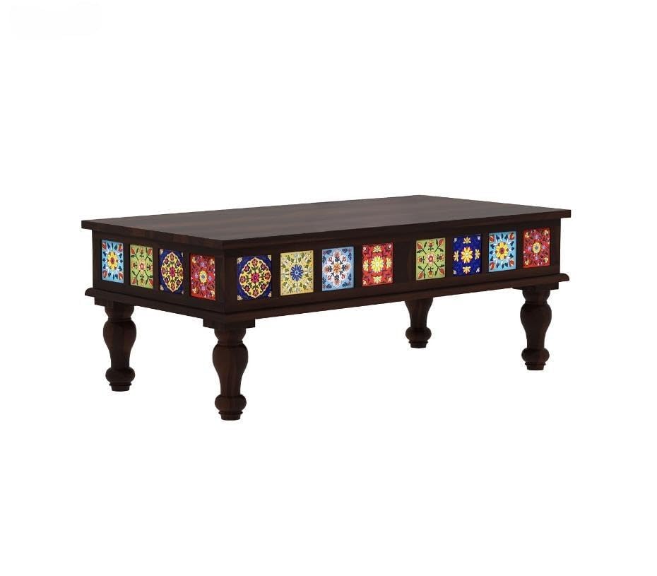 Royal Marwar Sheesham Wood Rectangle Center Coffee Table | Multicolor Tiles Design | Living Room