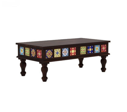 Royal Marwar Sheesham Wood Rectangle Center Coffee Table | Multicolor Tiles Design | Living Room