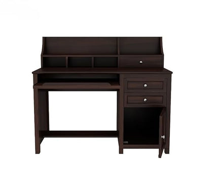 Royal Marwar Solid Mango Wood Study Table with Hutch | Wooden Computer Desk with Storage Cabinet & Drawers | Walnut Finish