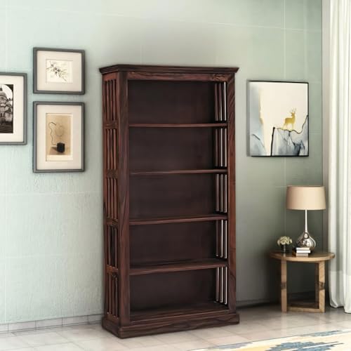 Solid Sheesham Wood Bookshelf with 5 Open Shelves - Walnut Finish