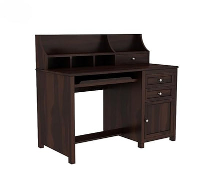 Royal Marwar Solid Mango Wood Study Table with Hutch | Wooden Computer Desk with Storage Cabinet & Drawers | Walnut Finish