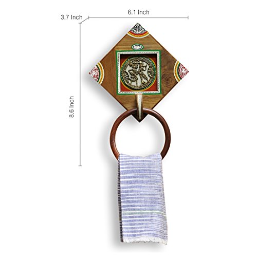 'Brass-y-on-Wood' Sheesham Wooden Towel Ring for Wash Basin & Bathroom (Set of 1, Natural Light Brown) - Image 5