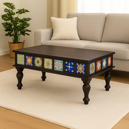Sheesham Wood Rectangle Center Coffee Table for Living Room - Walnut Finish