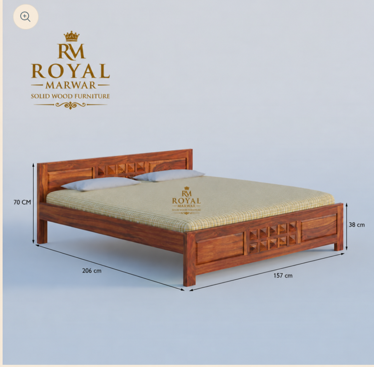 Royal Marwar Solid Sheesham Wood Bed Without Storage | Small Diamond Headboard Design | Palang Double Bed