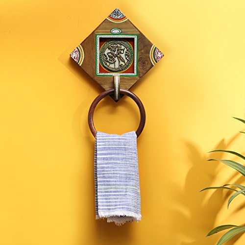 'Brass-y-on-Wood' Sheesham Wooden Towel Ring for Wash Basin & Bathroom (Set of 1, Natural Light Brown) - Natural Finish