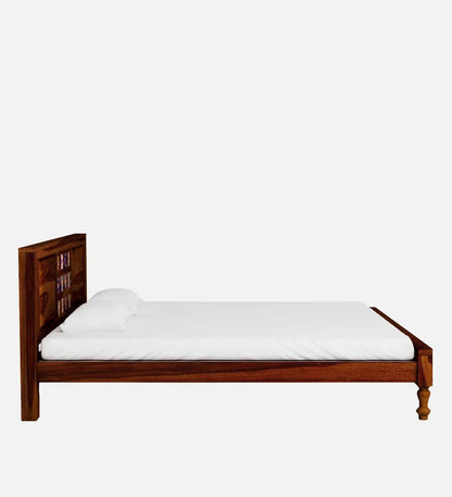 Royal Marwar Solid Sheesham Wood King Size Bed | Premium Honey Finish | Handcrafted Tile Headboard | Wooden Bed Without Storage