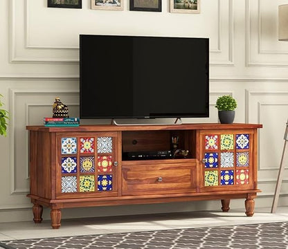 Royal Marwar Sheesham Wood TV Unit | 2 Door Cabinet, 1 Drawe