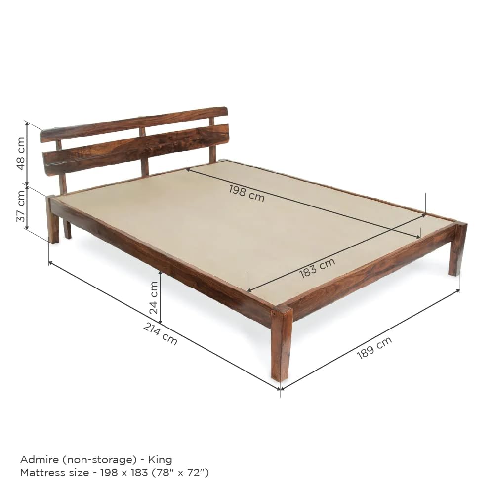 Royal Marwar Solid Sheesham Wood King Size Bed | Premium Honey Finish | Wooden Bed Without Storage | Modern Slatted Headboard