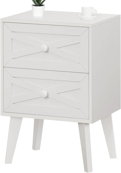 Royal Marwar Solid Mango Wood Bedside Table with 2 Drawers | Natural Finish | Modern Wooden Nightstand