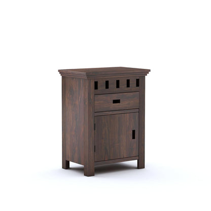 Royal Marwar Solid Sheesham Wood Bedside Table with Drawer & Cabinet | Wooden Nightstand | Honey Finish & Walnut Finish