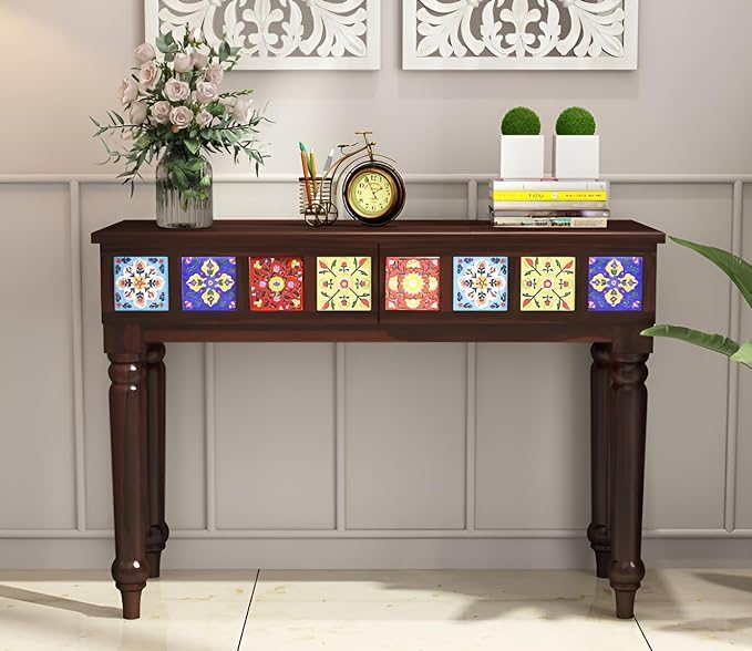 Sheesham Wood Console Table with 2 Drawers - Image 5