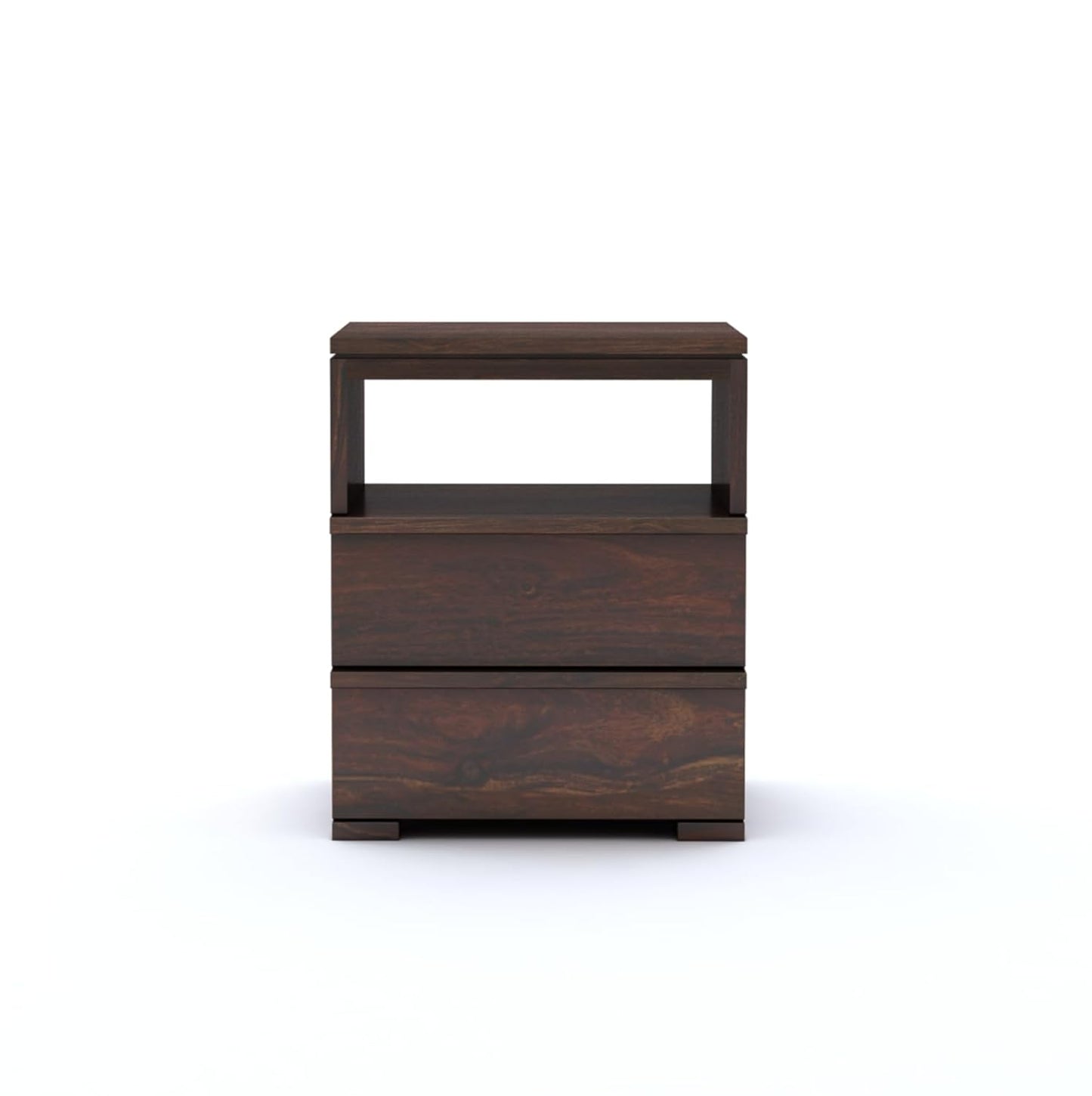Royal Marwar Solid Sheesham Wood Bedside Table with 2 Drawers & Open Shelf | Wooden Nightstand | Honey Finish & Walnut Finish