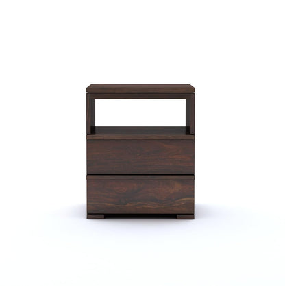 Royal Marwar Solid Sheesham Wood Bedside Table with 2 Drawers & Open Shelf | Wooden Nightstand | Honey Finish & Walnut Finish
